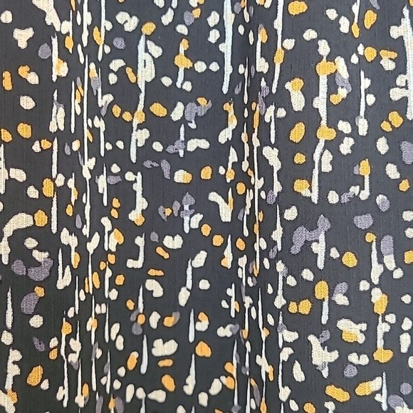 Loft Blouse High Neck Long Sleeve Sheer Black Gray Mustard Cream Print Size M - Picture 10 of 12